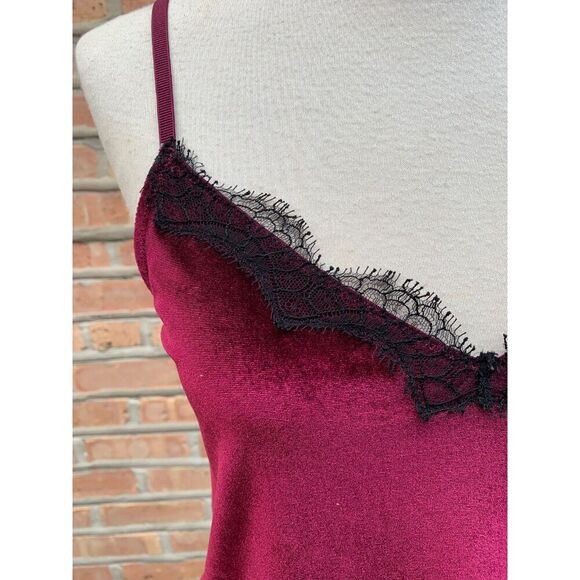 Jason Wu Velvet and Lace Burgundy Sleeveless Velour Lace Trim V-Neck Cami Top S - Picture 8 of 8